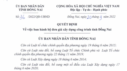 Đồng Nai: Ban hành các bộ Đơn giá xây dựng mới năm 2022