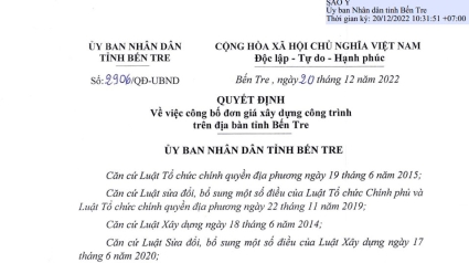 Bến Tre: Công bố Bộ đơn giá xây dựng mới năm 2022