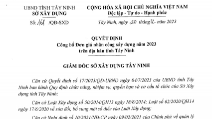 SXD Tây Ninh: Công bố Đơn giá NC, MTC năm 2023 theo QĐ161 và QĐ162 do BNSC tư vấn thực hiện