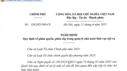 Nghị định 128/2025/NĐ-CP Quy định về phân quyền, phân cấp trong lĩnh vực nội vụ